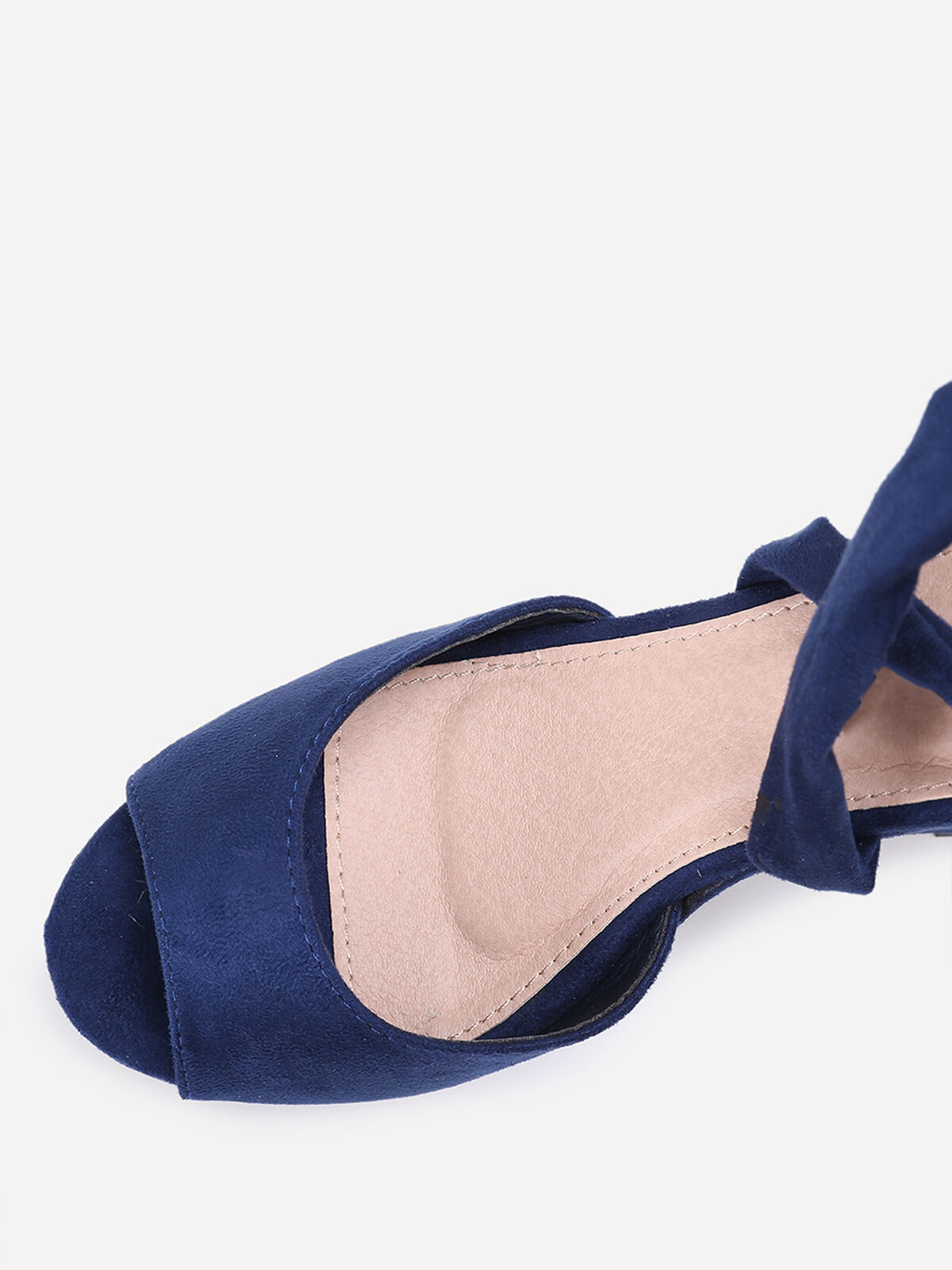 Sandales compensées en suédine à ruban- Bleu