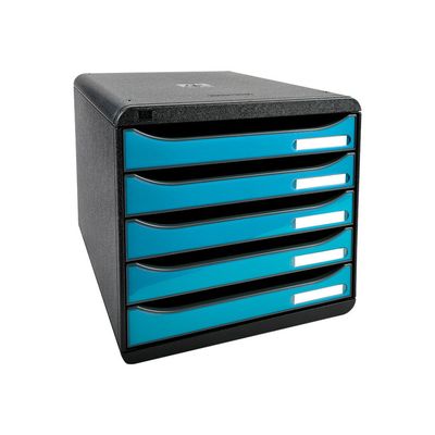 Exacompta BigBox Plus - Module de classement 5 tiroirs - noir/bleu turquoise