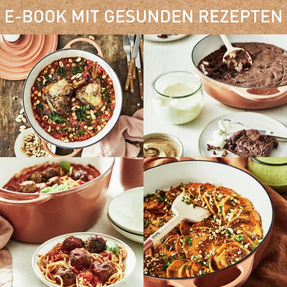 Tefal LOV Servierpfanne 28 cm, wiedergewonnenes Gusseisen, optimale Wärmespeicherung, für alle Herdarten, induktionsgeeignet, backofengeeignet bis 250°C, spülmaschinengeeignet, terracotta, E26072