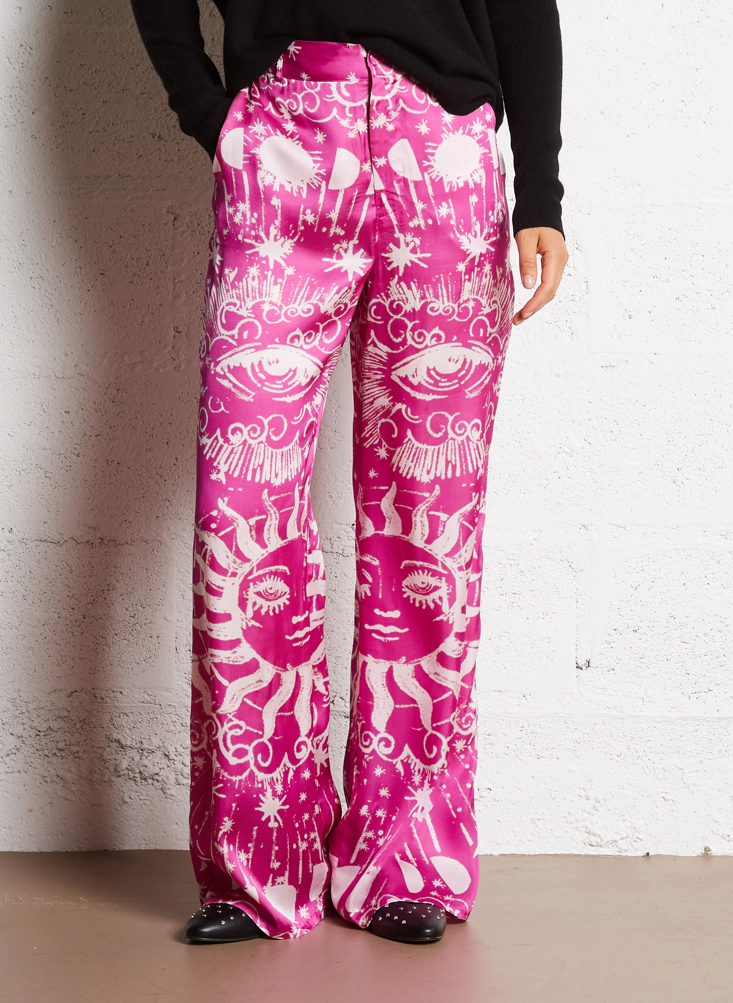 PIERRE - Pantalon droit taille haute imprimé | Rose
