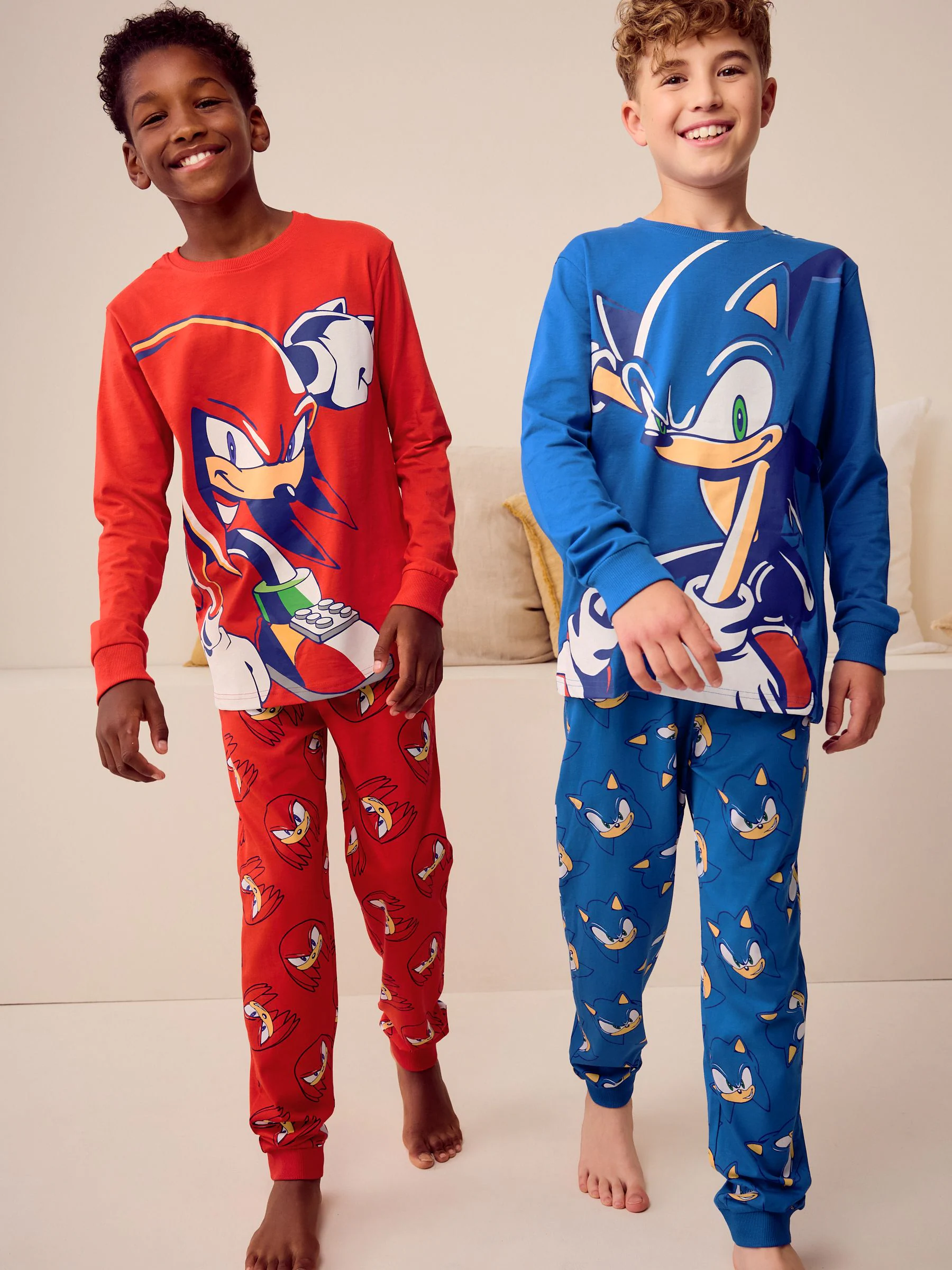 Blauw/Rood Sonic en Knuckles - Verpakking van 2 pyjama's met lange pijpen (3-14 jr)