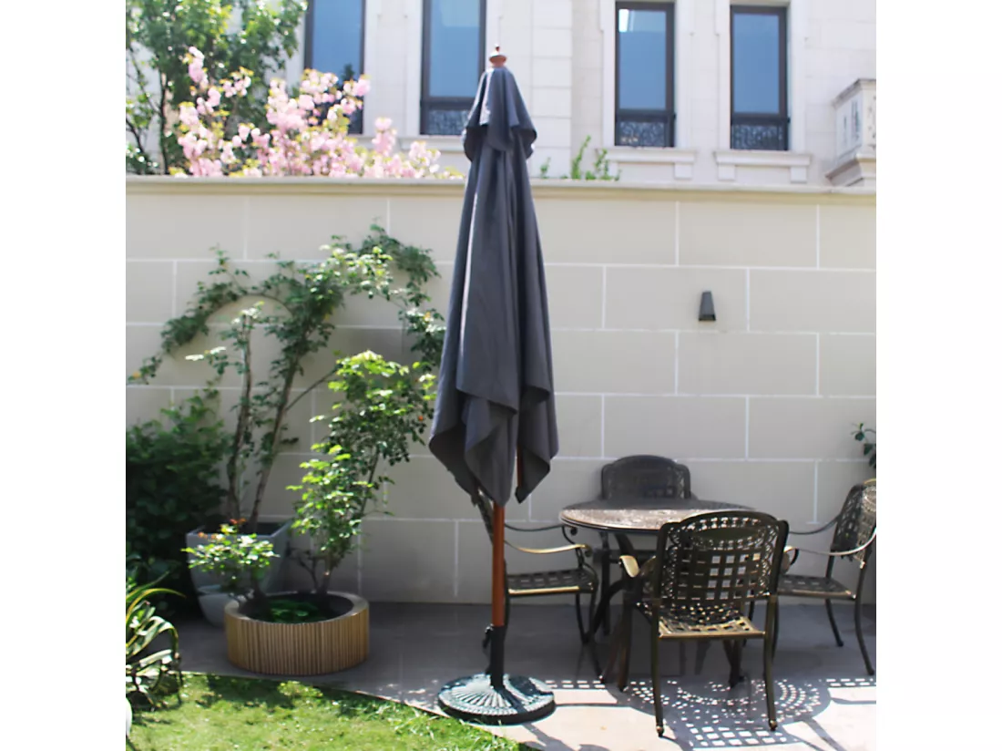 Parasol en bois carré 250x250 cm toile gris MATERA