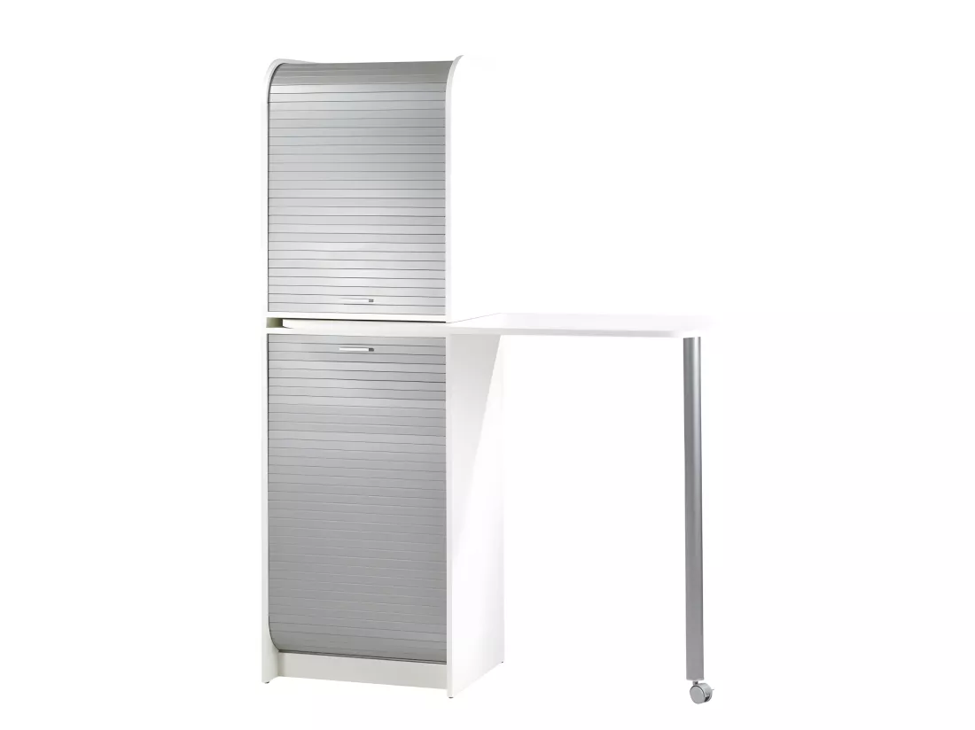 Table de Cuisine et Meuble de Rangement Blanc Alu