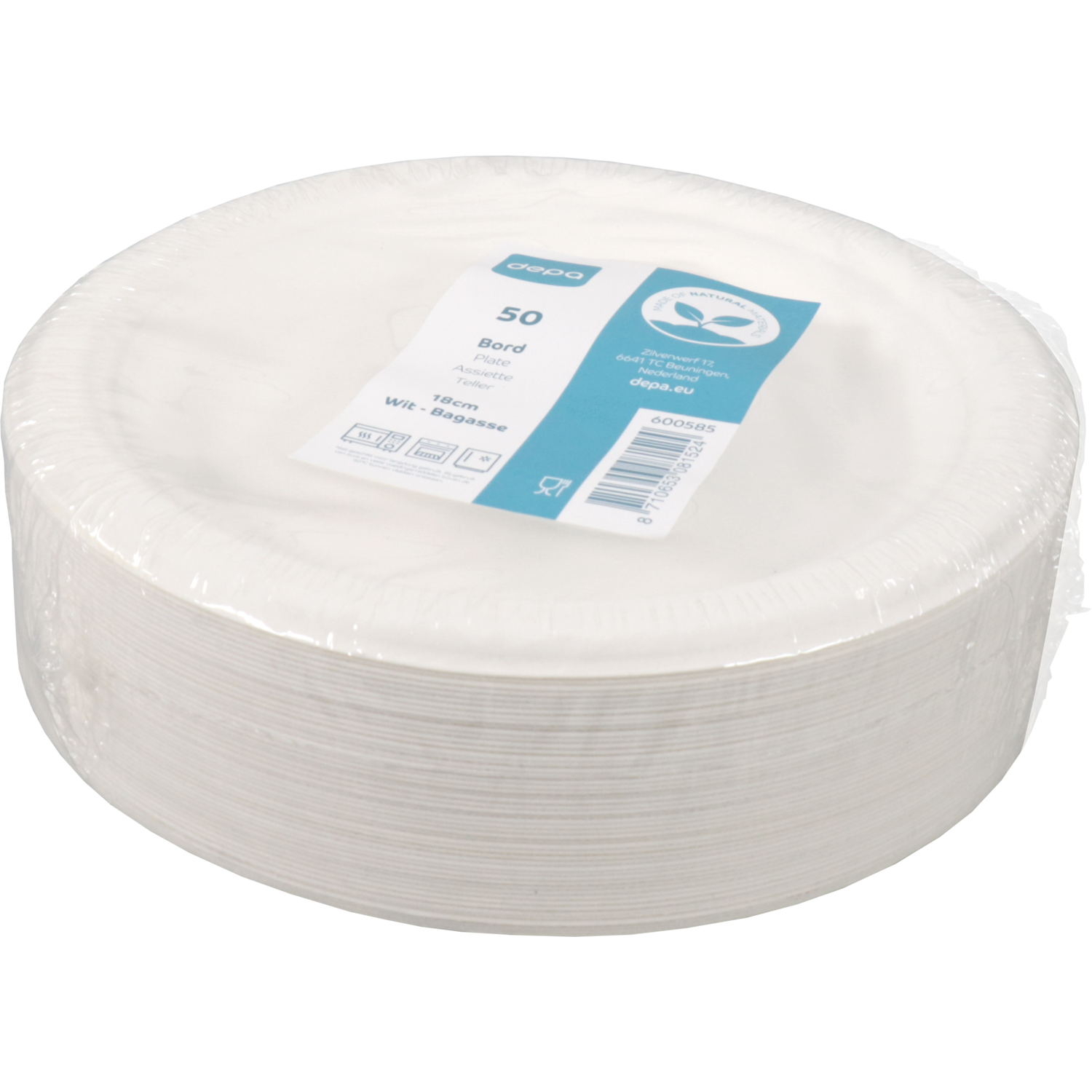 Depa Bord, rond, 1-vaks, bagasse (suikerrietpulp), Ø18cm, wit