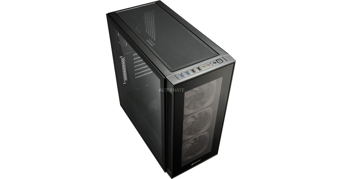 SharkoonTG6 RGB midi tower behuizing  (Zwart | 4x USB-A | RGB | Tempered Glass)