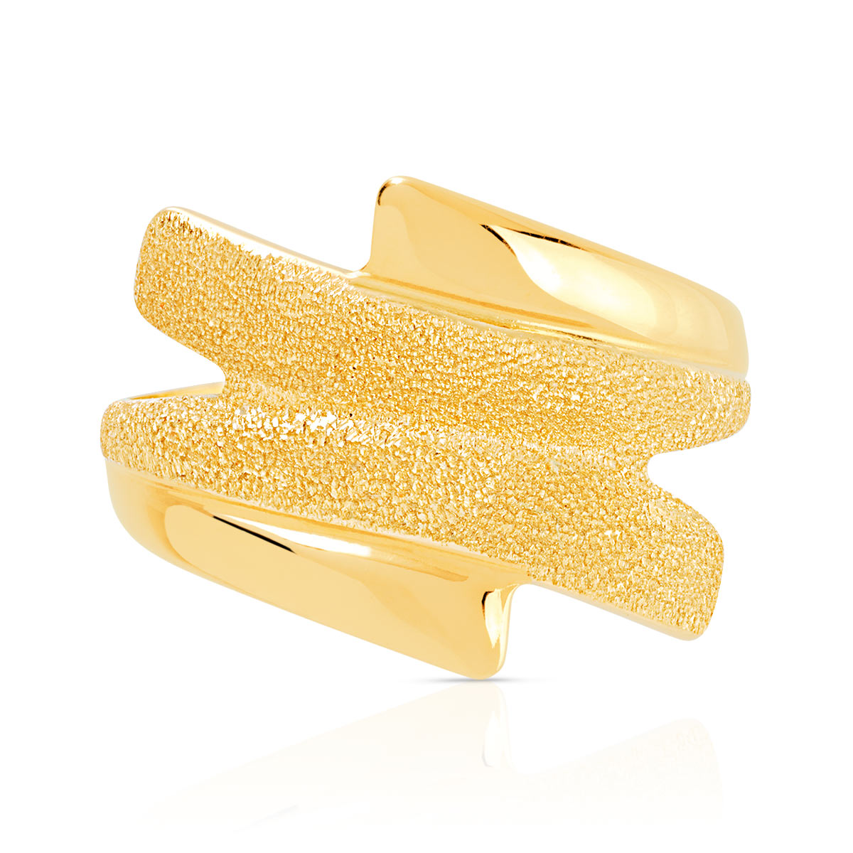 Bague or 750 jaune polie et granité