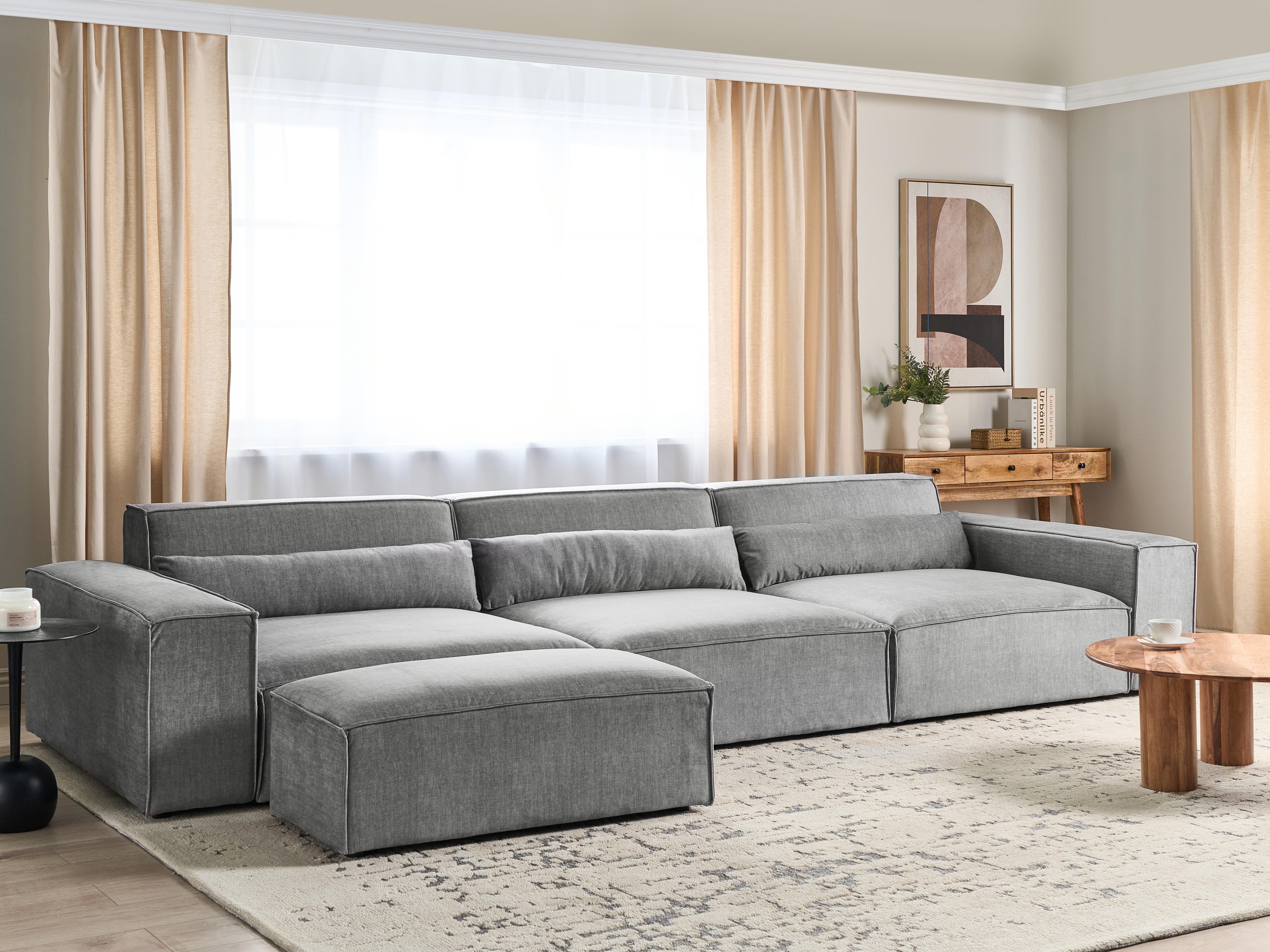 Modulaire bank 3-zits HELLNAR Stof Grijs met ottomaan