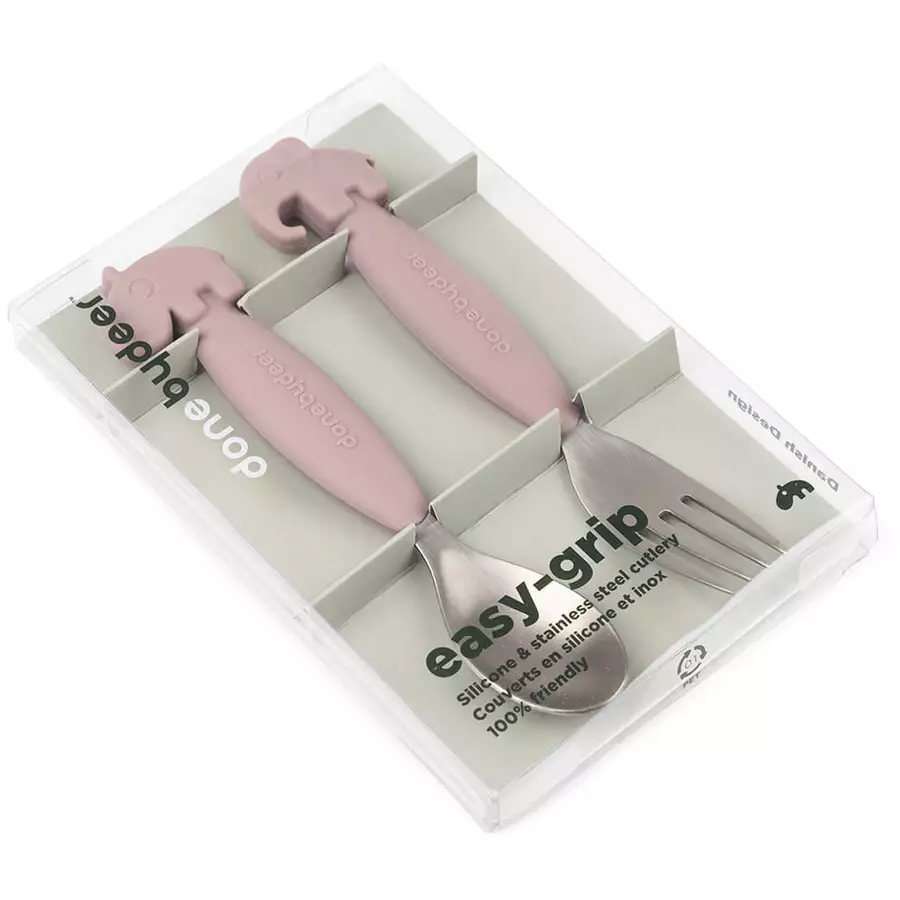 Done by Deer™ Löffel- und Gabelset Easy-grip, Deer friends Rosa