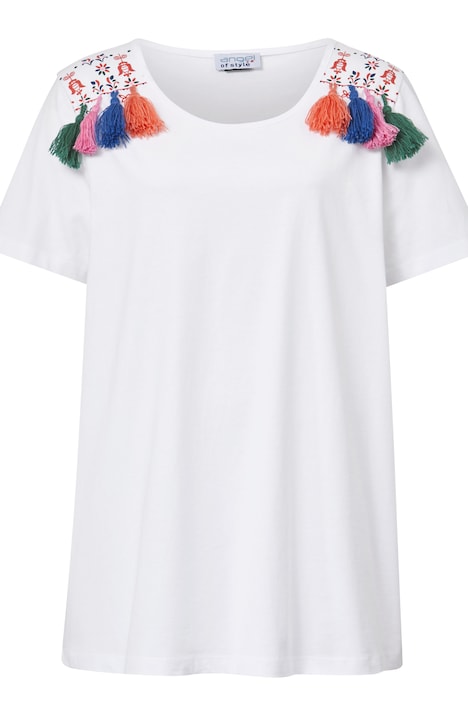 T-Shirt, Classic Fit, Schulter-Quaste, Rundhals, Halbarm