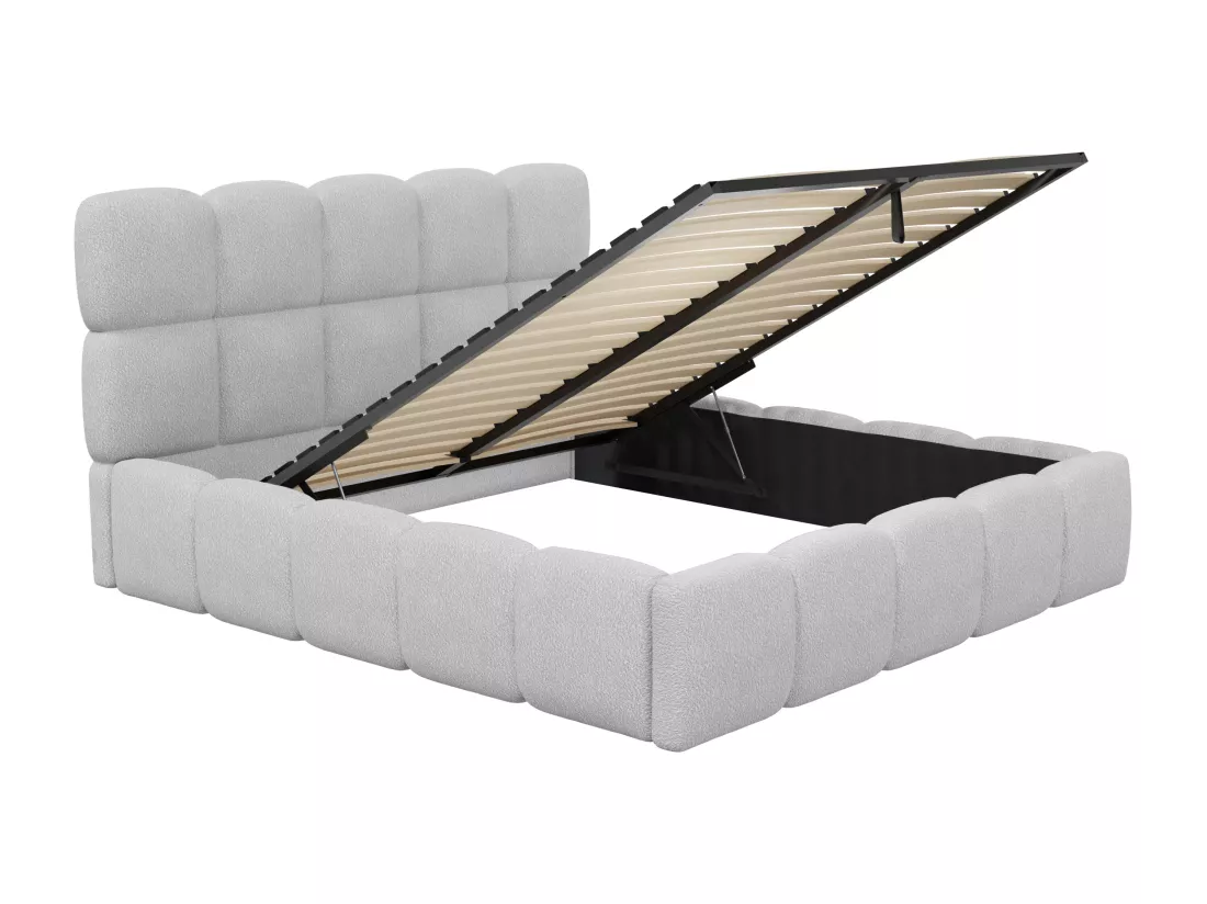 Lit coffre 200 x 200 cm - Tissu bouclette - Gris clair - DAMADO de Pascal Morabito