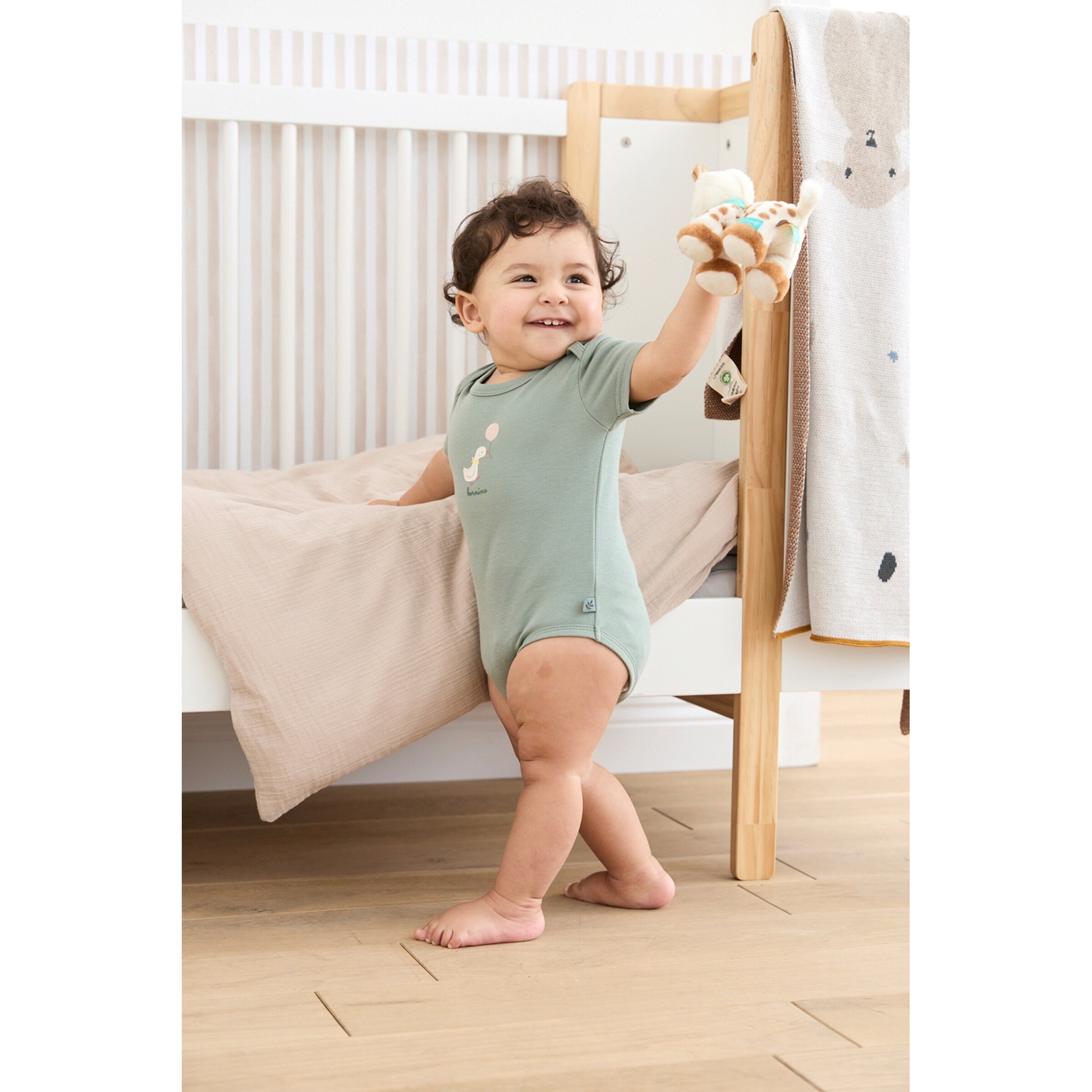 Bornino - Tiny Friends 2er-Pack Bodys kurzarm Gänse altrosa/grün