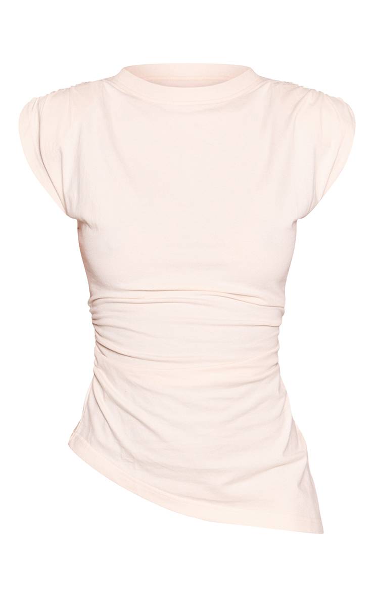 Butter Cream T-shirt En Coton À Épaulettes Et Ourlet Asymétrique