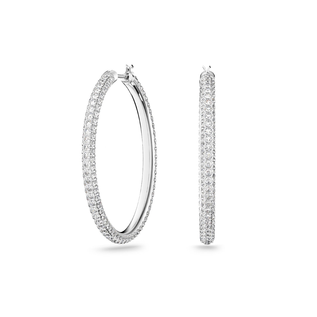 Swarovski Stone Kreolen, weiss, rhodiniert