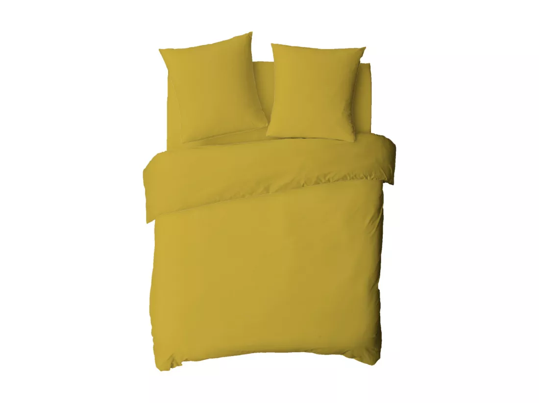 Housse de couette en coton 57 fils unie jaune moutarde 240x220cm