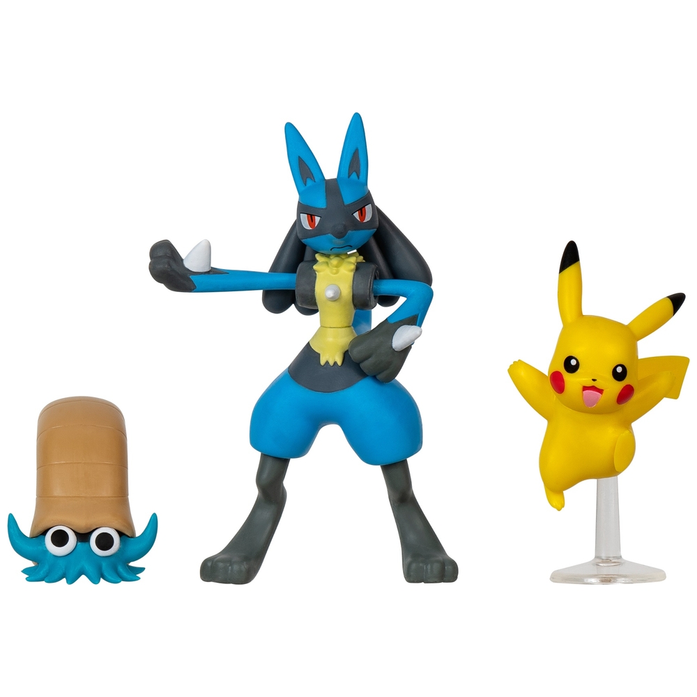 Pokémon-Kampffiguren-3er-Pack – Omanyte, Pikachu, Lucario