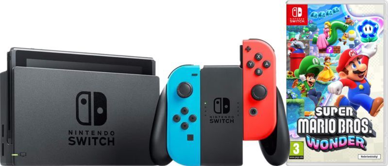 Nintendo Switch Rood/Blauw + Super Mario Bros. Wonder