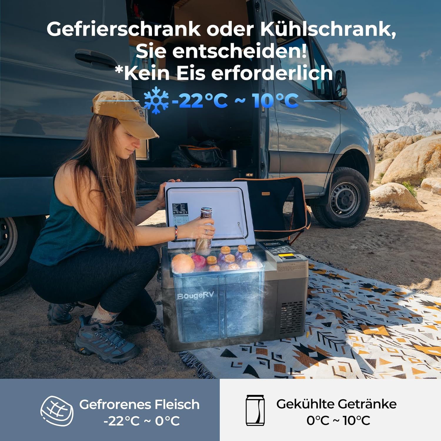 BougeRV CRPRO Kompressor Kühlbox 12v, 20 Liter Auto Kühlbox(-22℃~10℃), 12/24V DC &110-240V AC Tragbarer Auto Kühlschrank, 12v Kühlschrank, für Auto, Camping, Reisen (Aktualisierte Version)