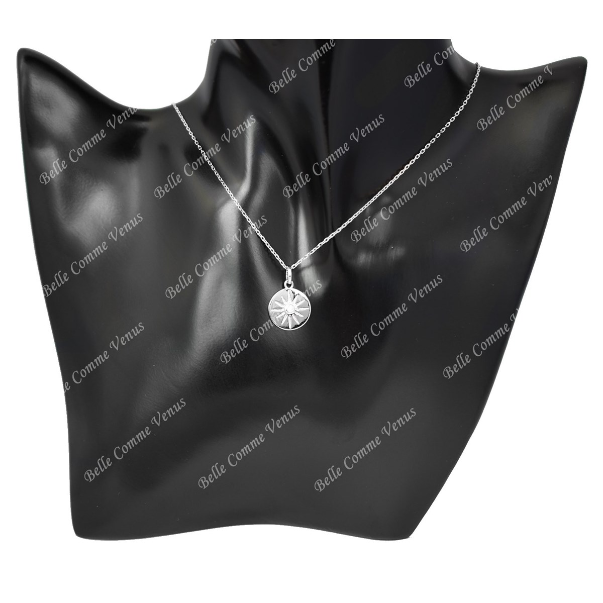 Collier médaille soleil oxyde de zirconium Argent 925 Rhodié