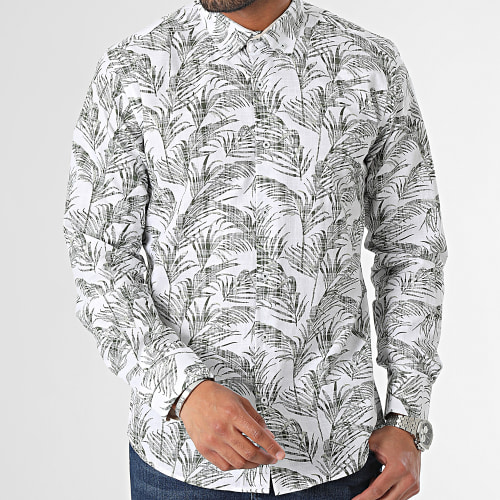 Chemise Manches Longues Floral Blanc Vert