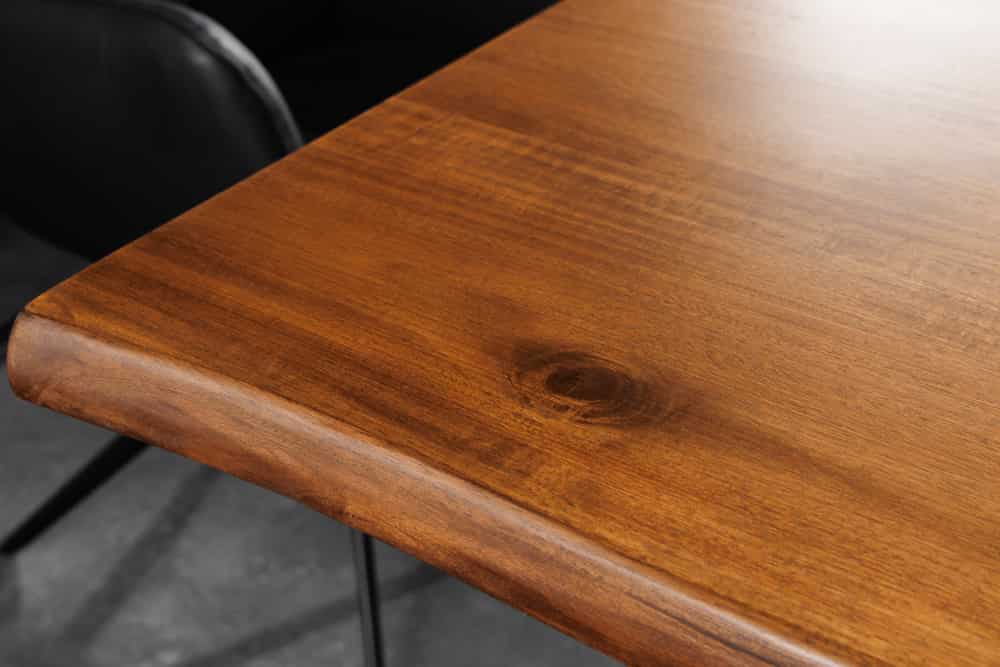 Massiver Esstisch GENESIS 160cm braun Akazienholz schwarz X-Gestell Baumkante