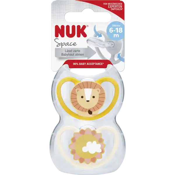 Space Silikon-Schnuller, Löwe & Sonne, 6-18 Monate
