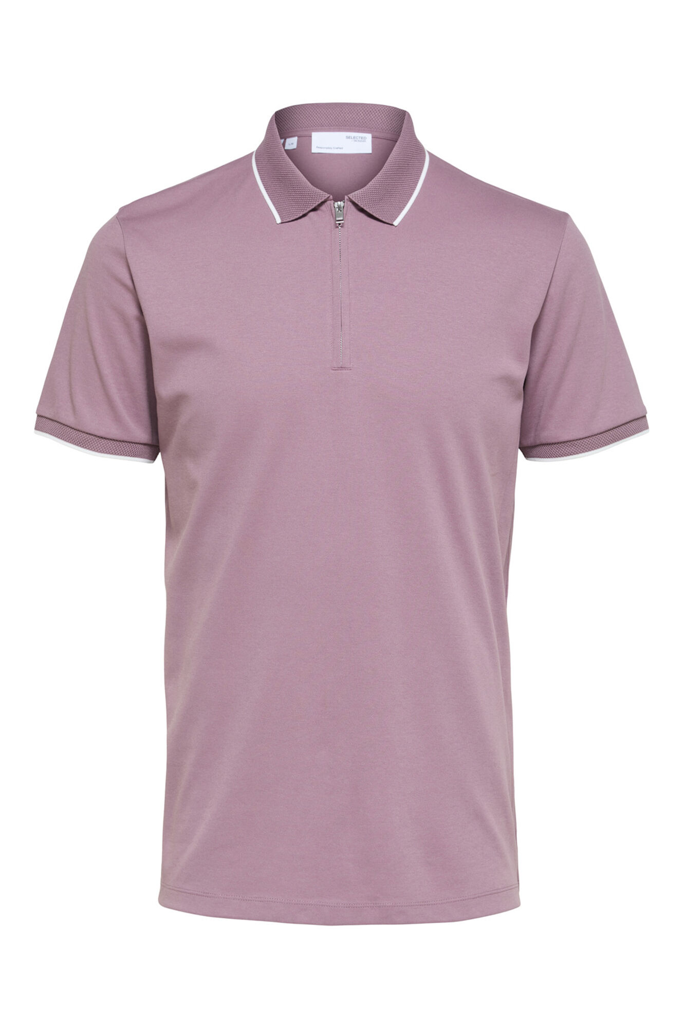 Camisa polo de manga curta com zíper em algodão orgânico. - Lilás