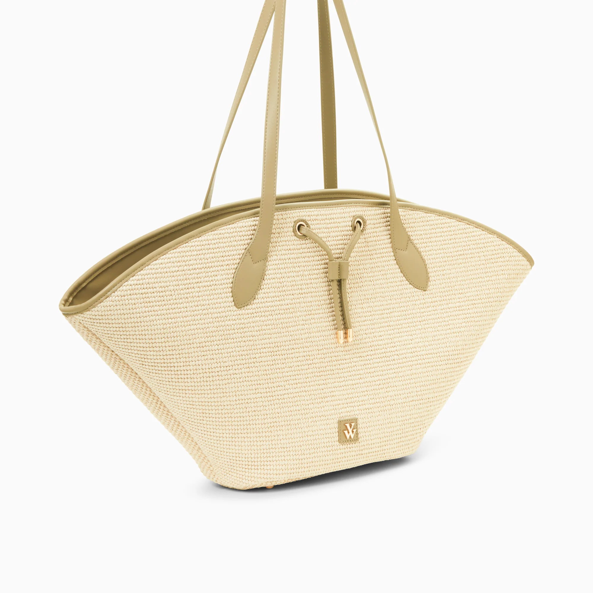 Sacs-Panier oversize Vivienne en raphia beige à détails kaki