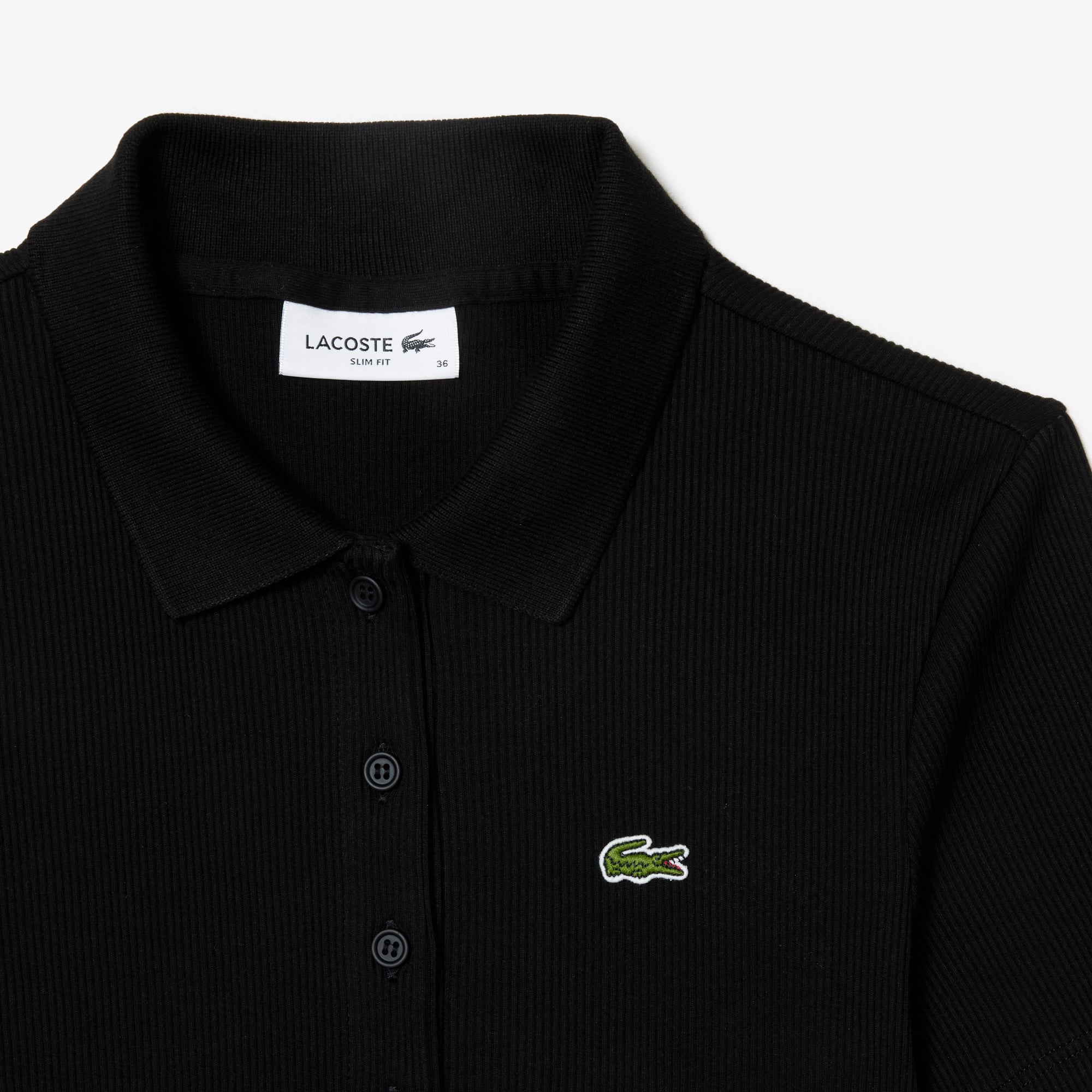 Polo L.12.D slim fit en coton côtelé Manches Courtes - Noir - Lacoste - Femme