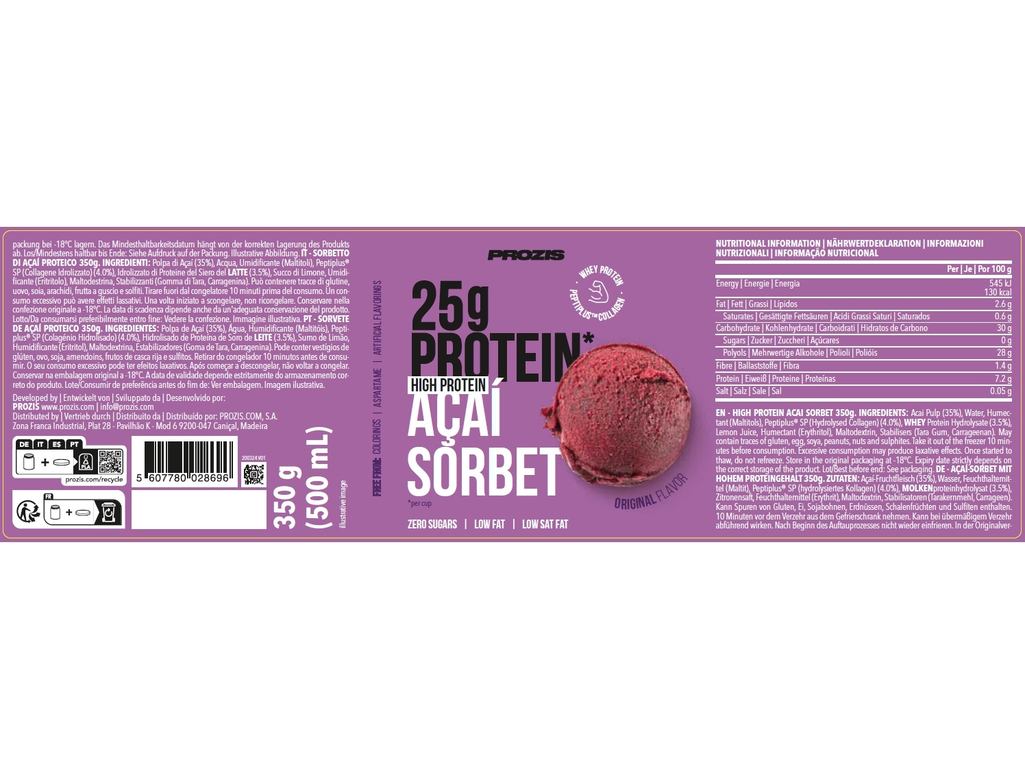 GELADO PROZIS SORBET AÇAÍ PROTEIN 500ML