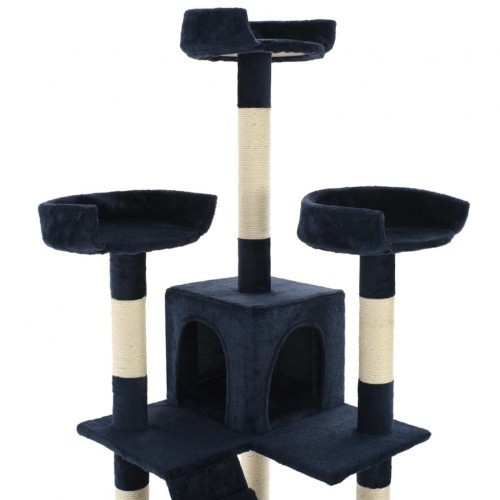 Arranhador azul para gatos com hastes de sisal.