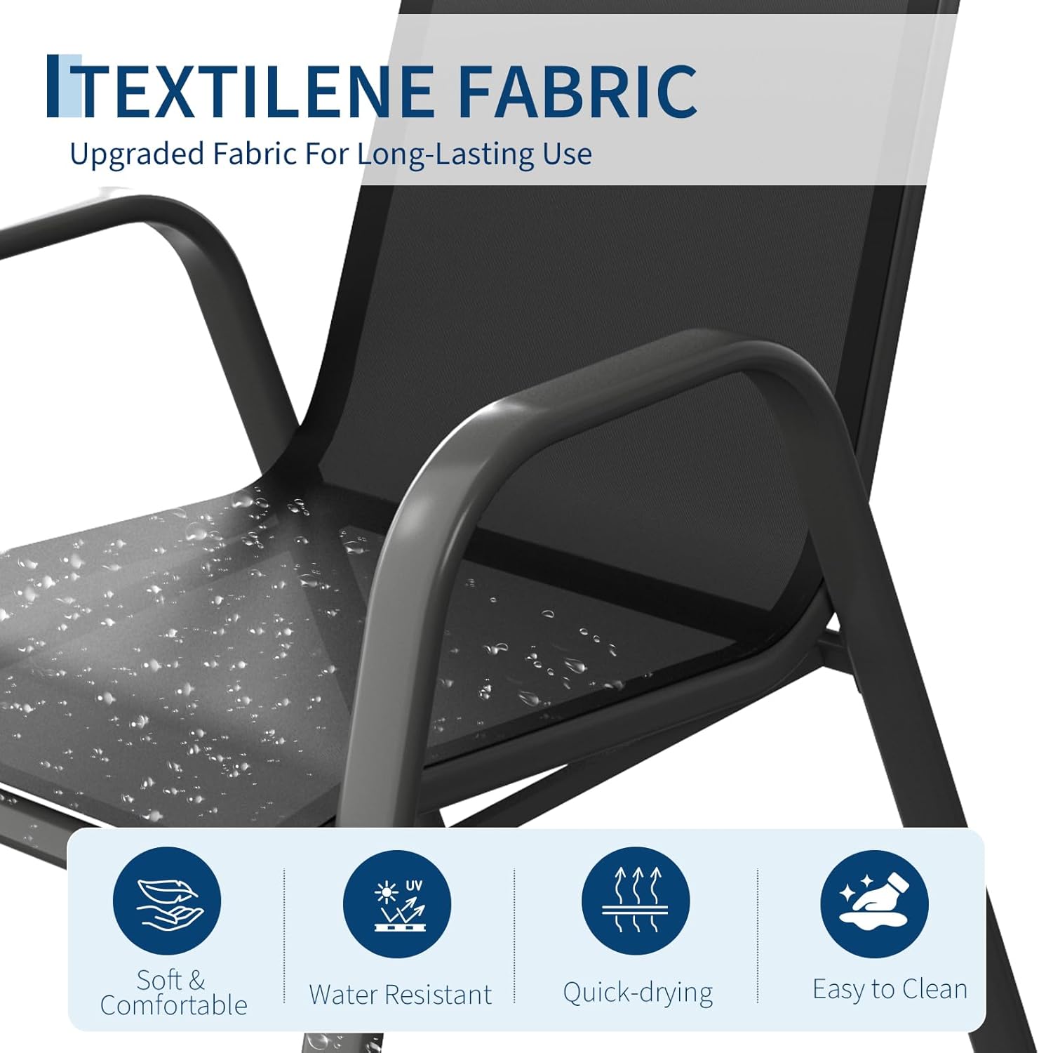 PortoAlegre Gartenstühle 4er Set – Stapelbare Textilene Gartenstühle aus Metall, Outdoor Stühle Set wetterfest & rostbeständig, Terrassenstühle 4er Set für Garten, Balkon & Terrasse