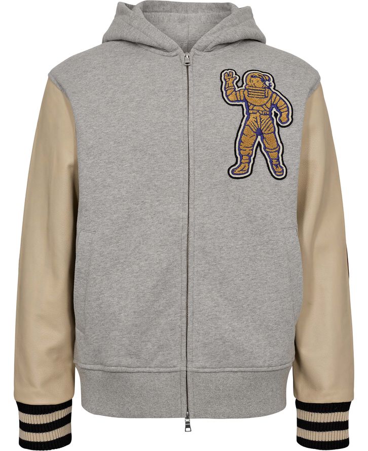BILLIONAIRE BOYS CLUB STANDING ASTRO LEATHER SLEEVE HOODIE Heather grey