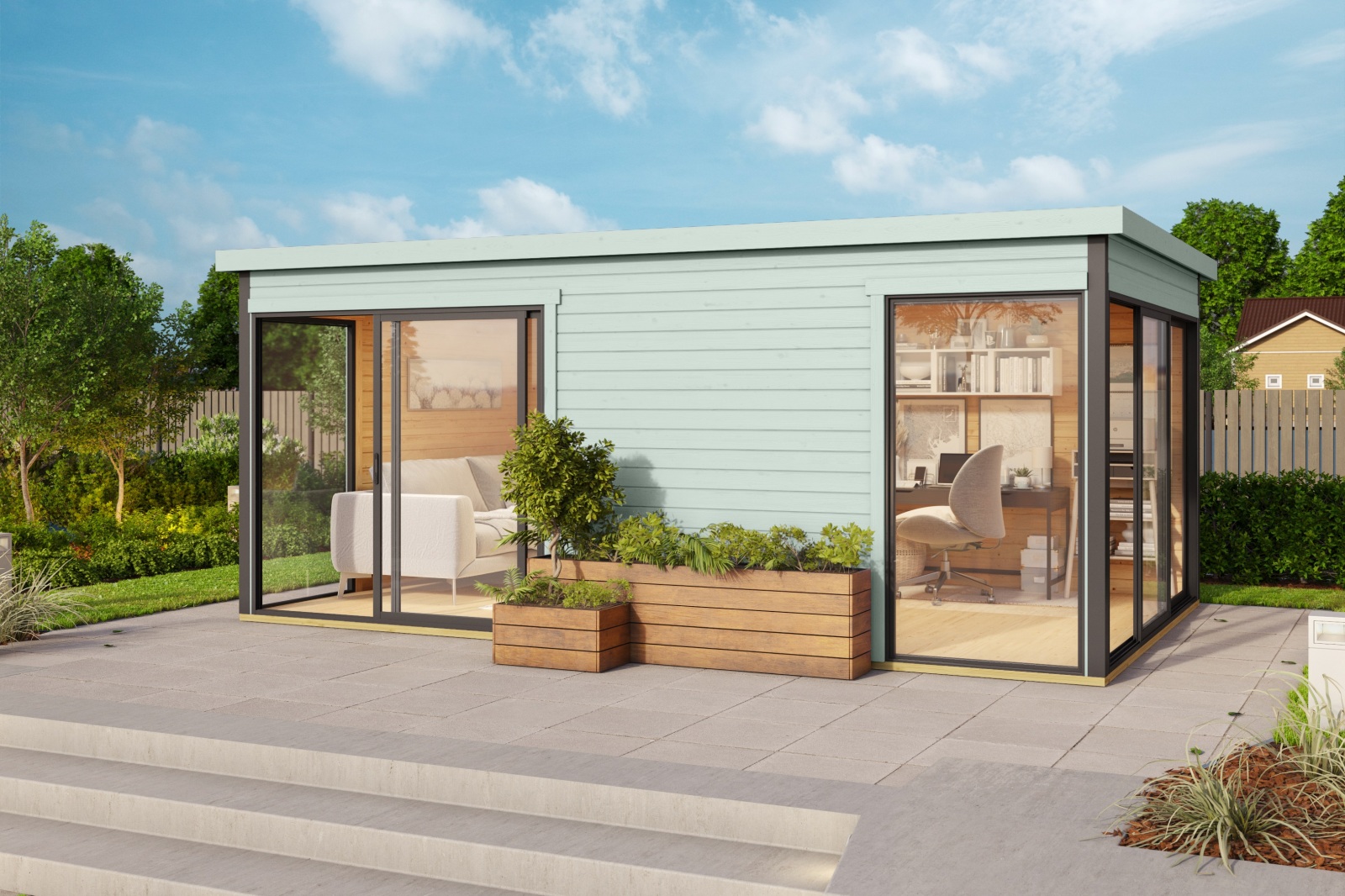 Gartenhaus DOMEO 3 - gletschergrün-anthrazit - 508,8x321,9 cm