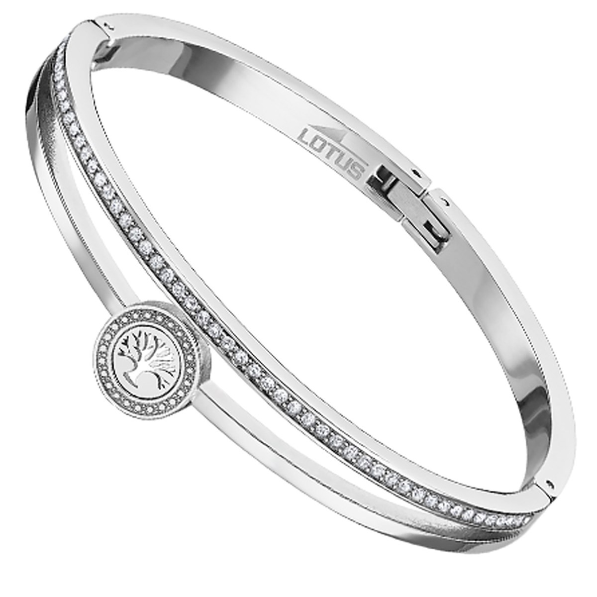 Bracelet jonc Lotus acier arbre de vie cristal