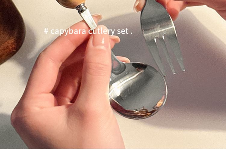 Candy Lemon - Capybara roestvrijstalen lepel / vork / houten eetstokjes / doos / set