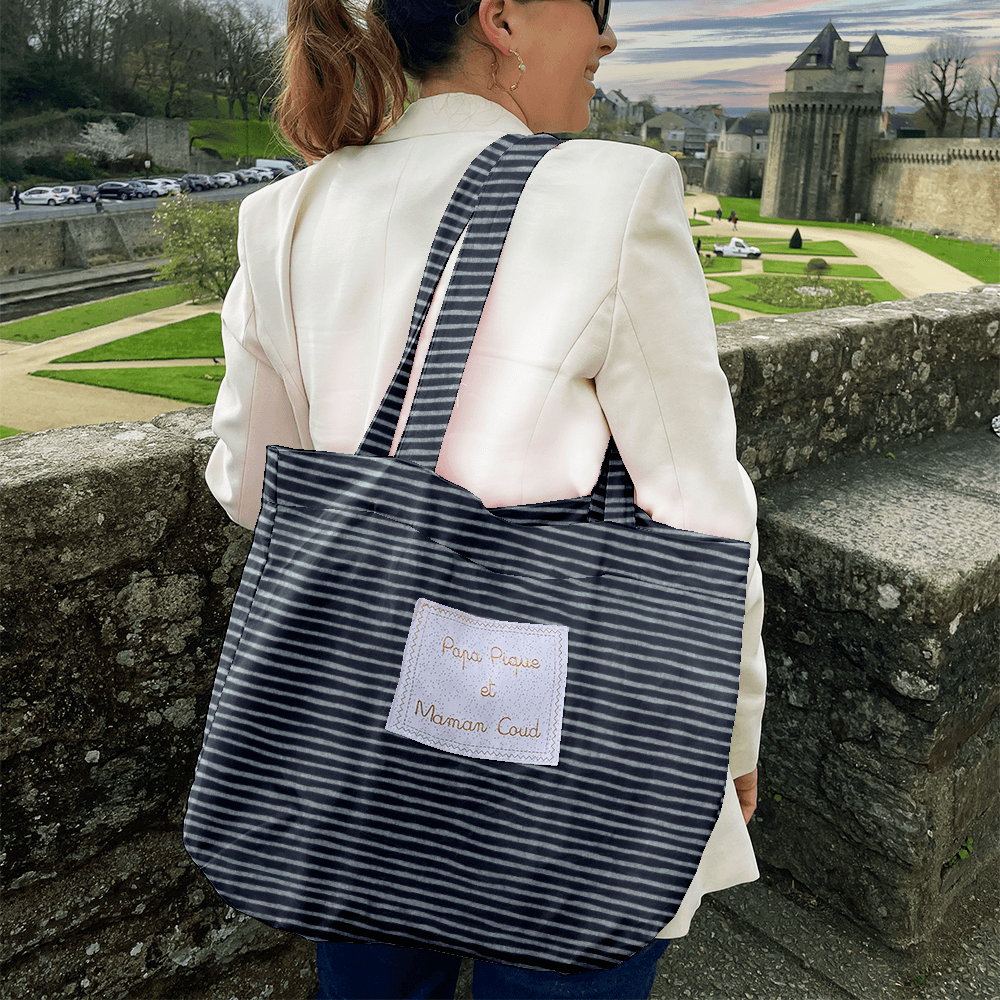 Sac Tote Bag Pliable Rayé Argent Marine