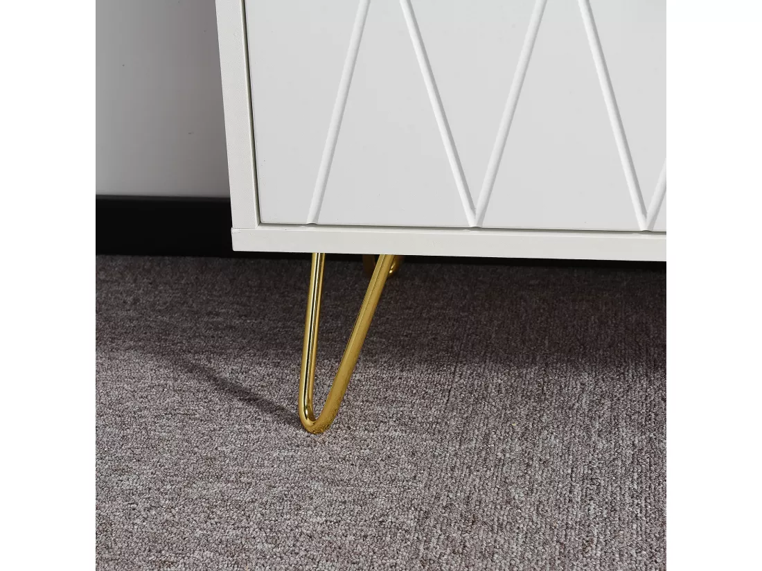 Buffet bas avec 6 Tiroirs - Commode - Bois MDF et métal doré - 60 x 34 x 90 cm - Blanc