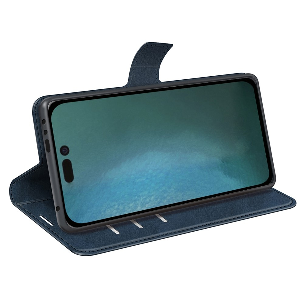 iPhone 14 Pro Vintage Leder Tasche Flip Cover Fashion Design - Dunkelblau