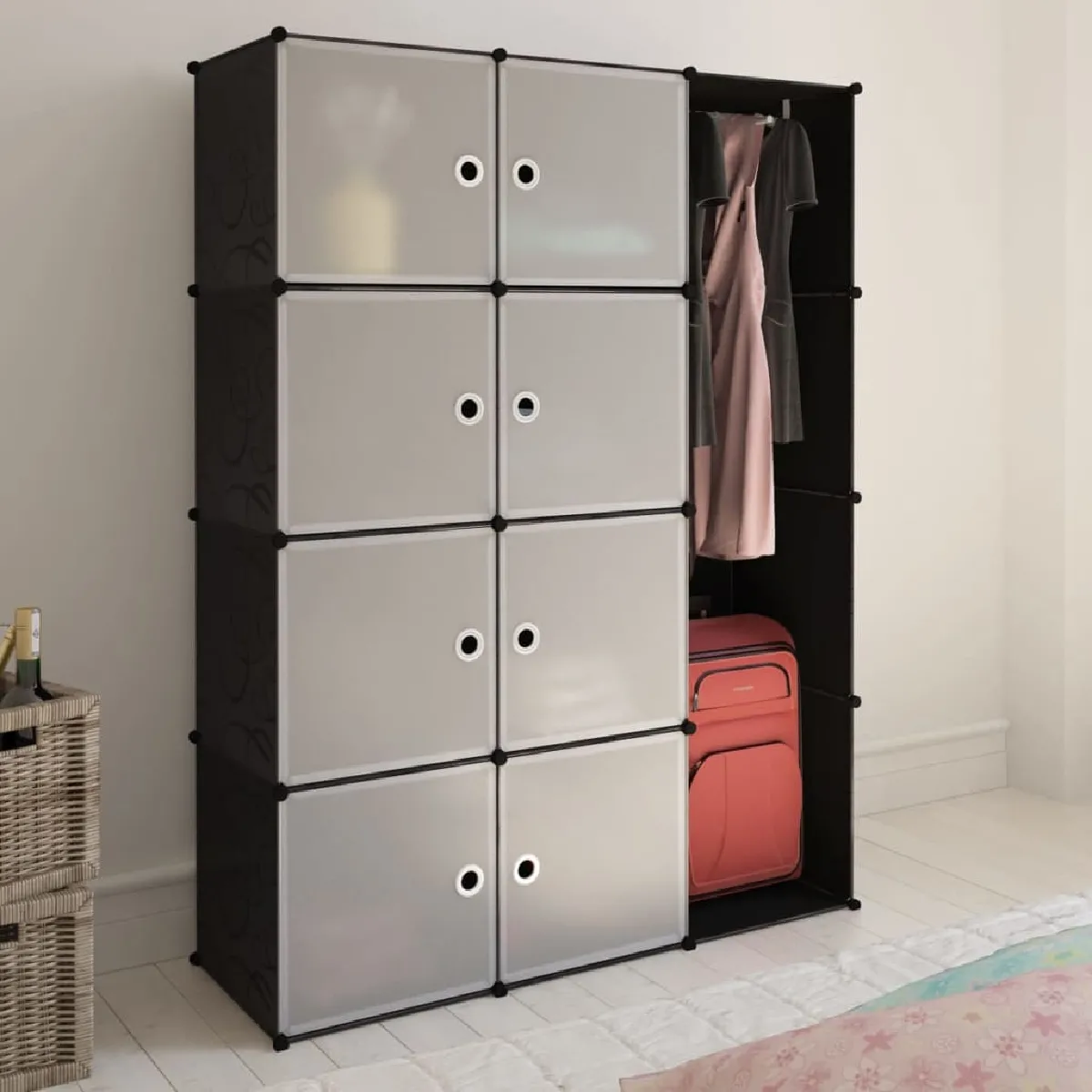 vidaXL Armoire modulaire 9 compartiments noir et blanc 109x36,5x143 cm