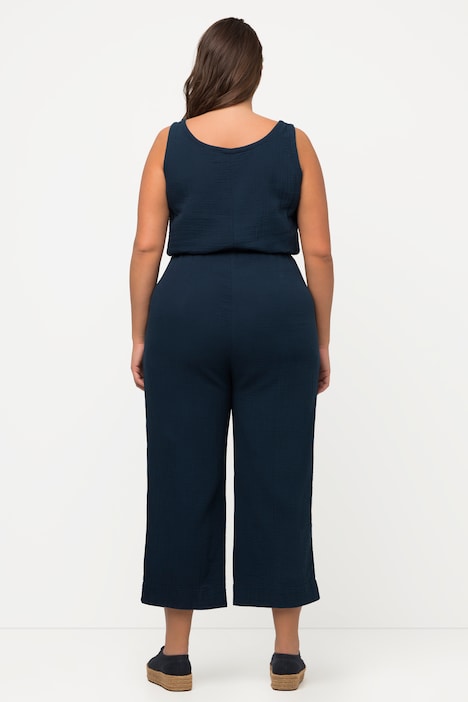 Jumpsuit, 7/8-Länge, Musselin, V-Ausschnitt, ärmellos