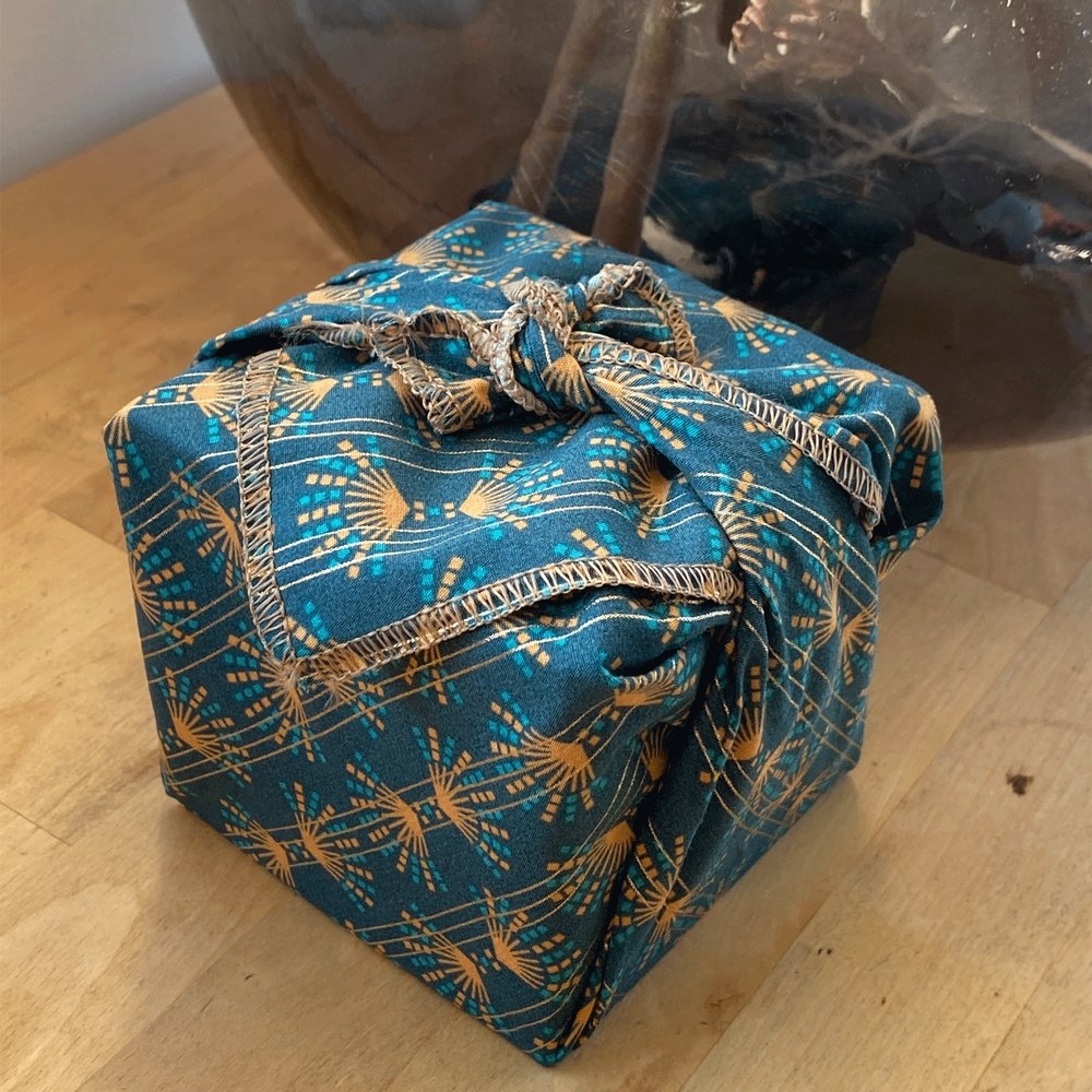 Furoshiki Petit 35 X 35 Cm Eventail Or Vert