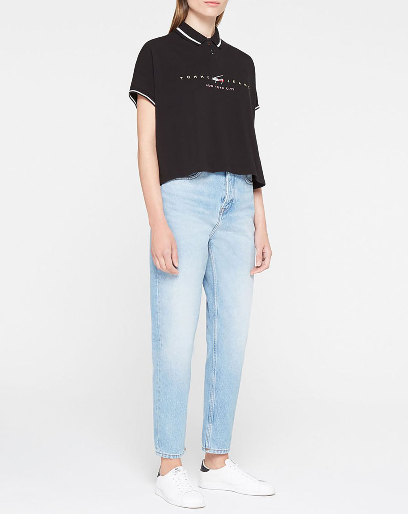 Tommy Jeans Polo 100% Coton Bio ample bxy crop modern logo noir