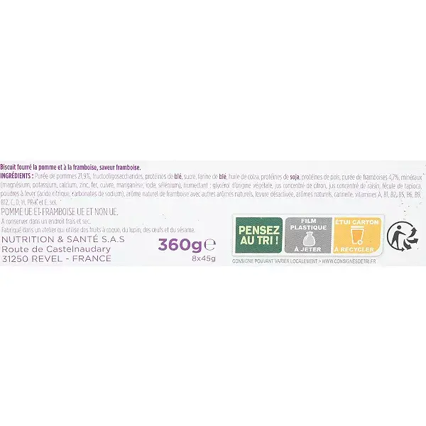 Barras de refeição Gerlinéa Slimming com recheio de maçã e framboesa, 8 x 45g