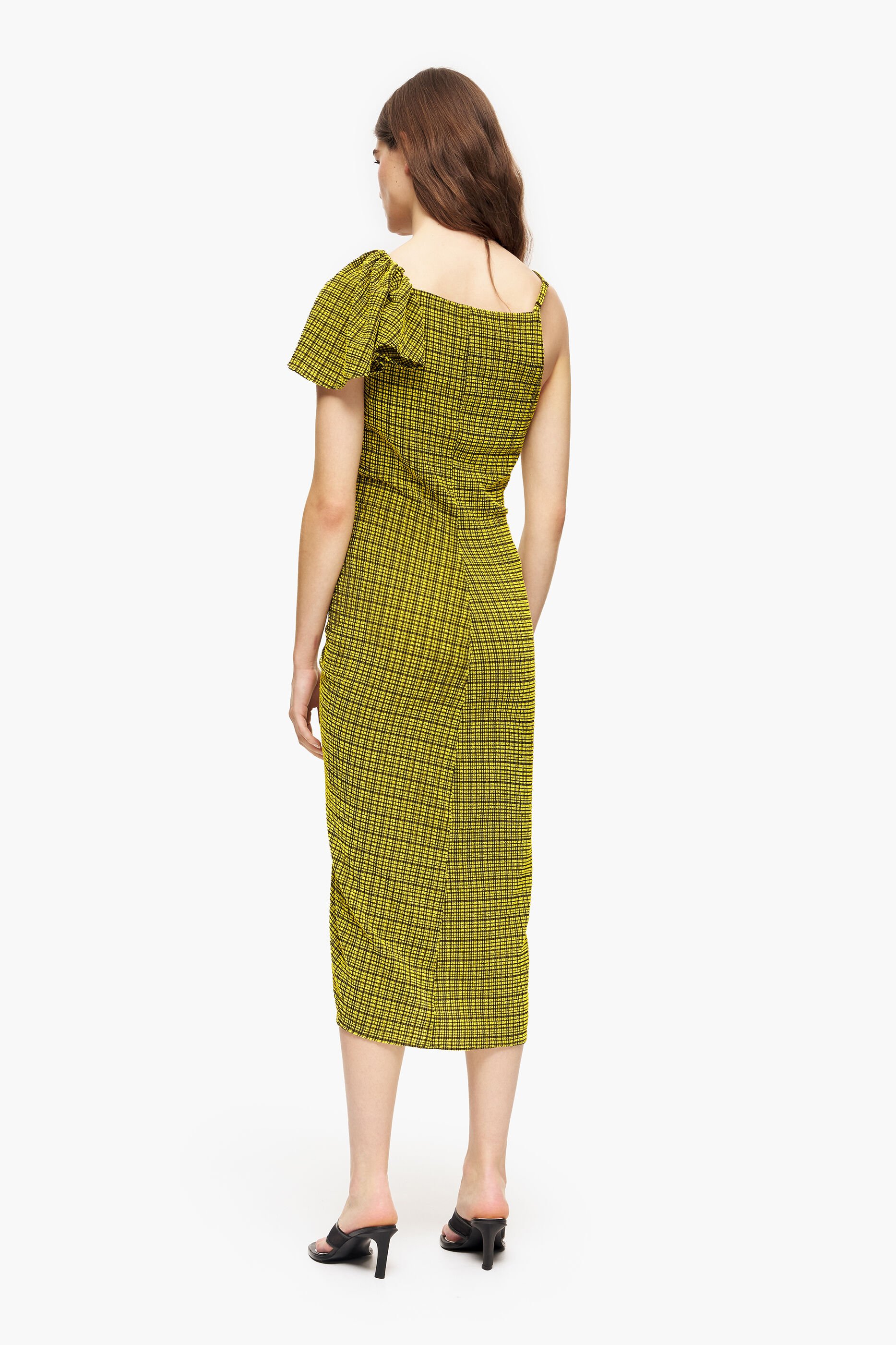 Vestido midi fluido xadrez amarelo