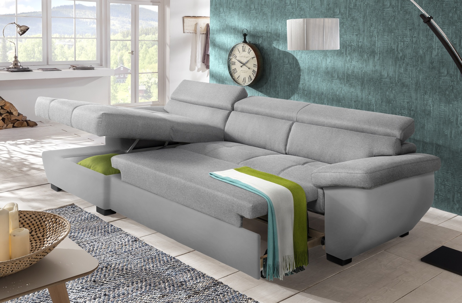 Ecksofa - grau-silber - Liegefunktion - Recamiere links
