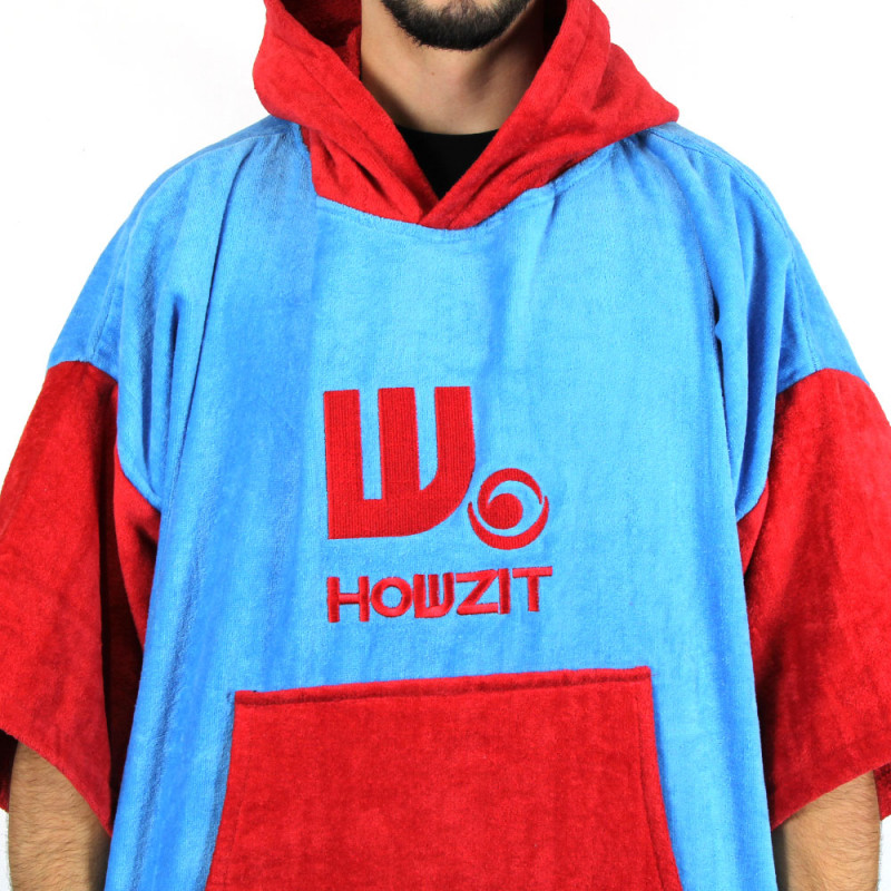 Poncho en velours Howzit rouge/bleu