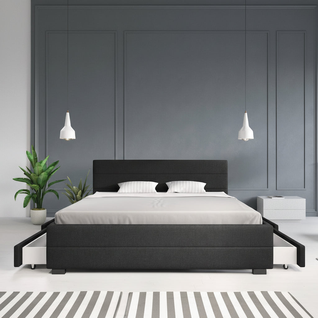 Loox - Tweepersoonsbed met 4 lades - Stof zwart - 180x200 cm
