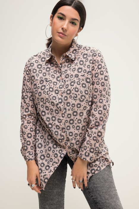 Hemdbluse, Boxy Shape, Sun-Print, Hemdkragen, Langarm