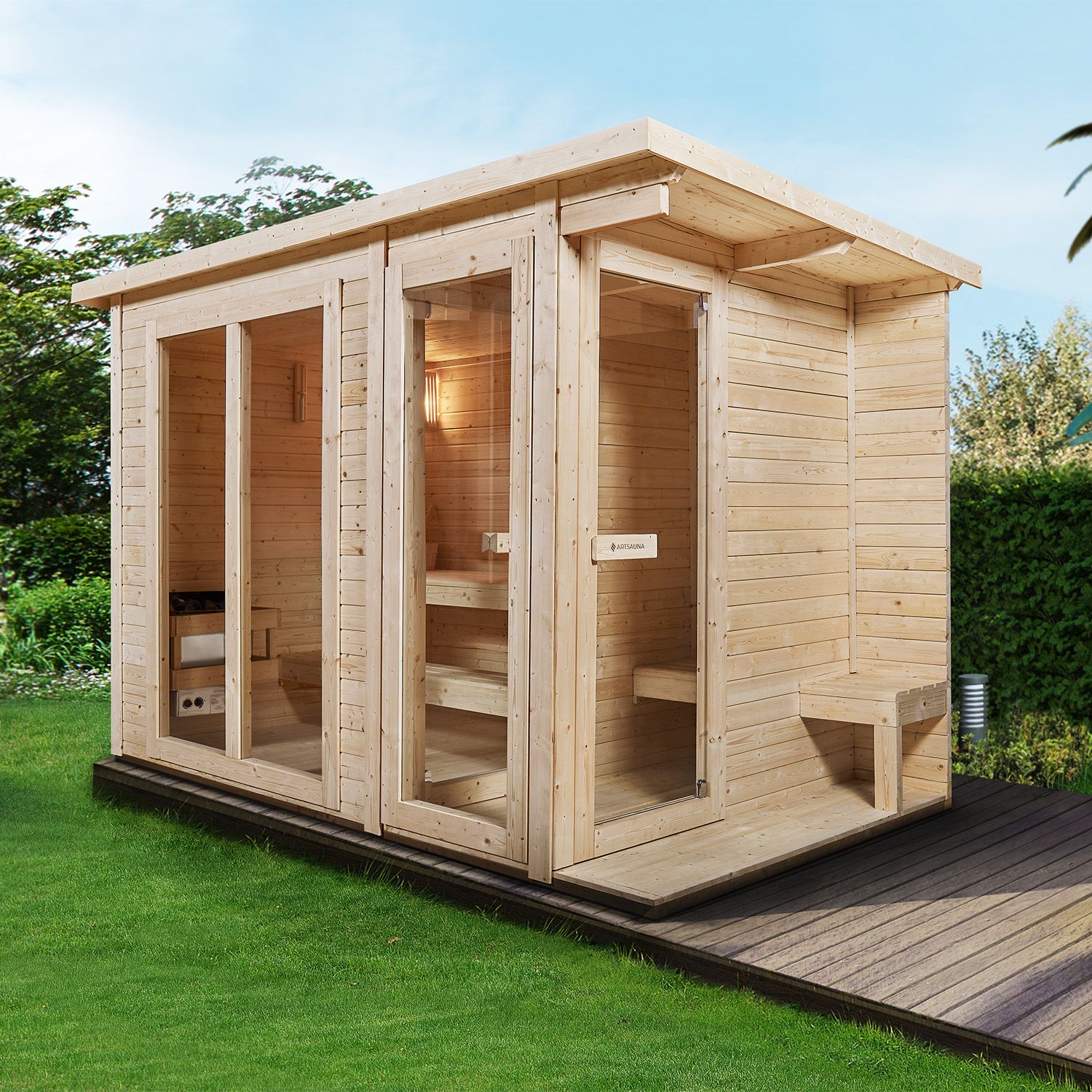 Artsauna Outdoor Sauna Varberg 320 x 180 cm mit 8 kW Ofen & Zubehör - Gartensauna mit Umkleidekabine