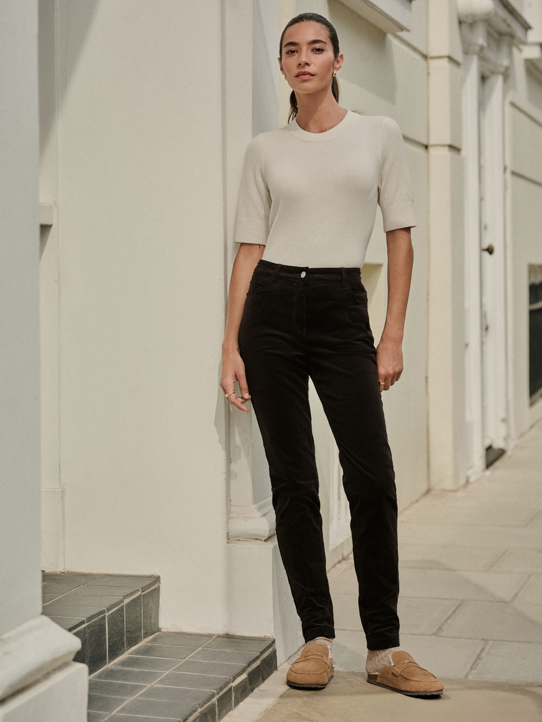 Chocoladebruin - Corduroy skinny broek